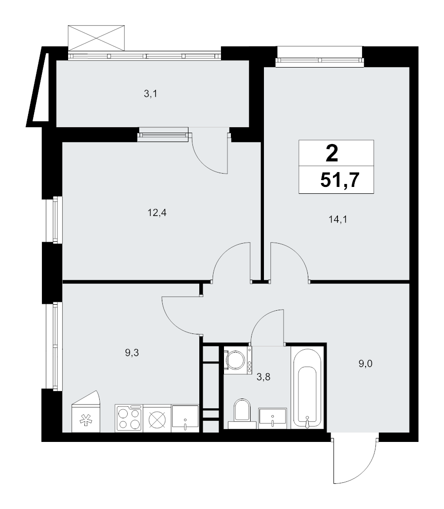2 ккв 51,7 м²