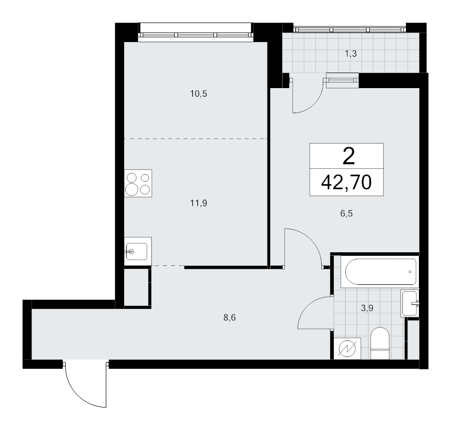 2 ккв (Евро) 42,7 м²