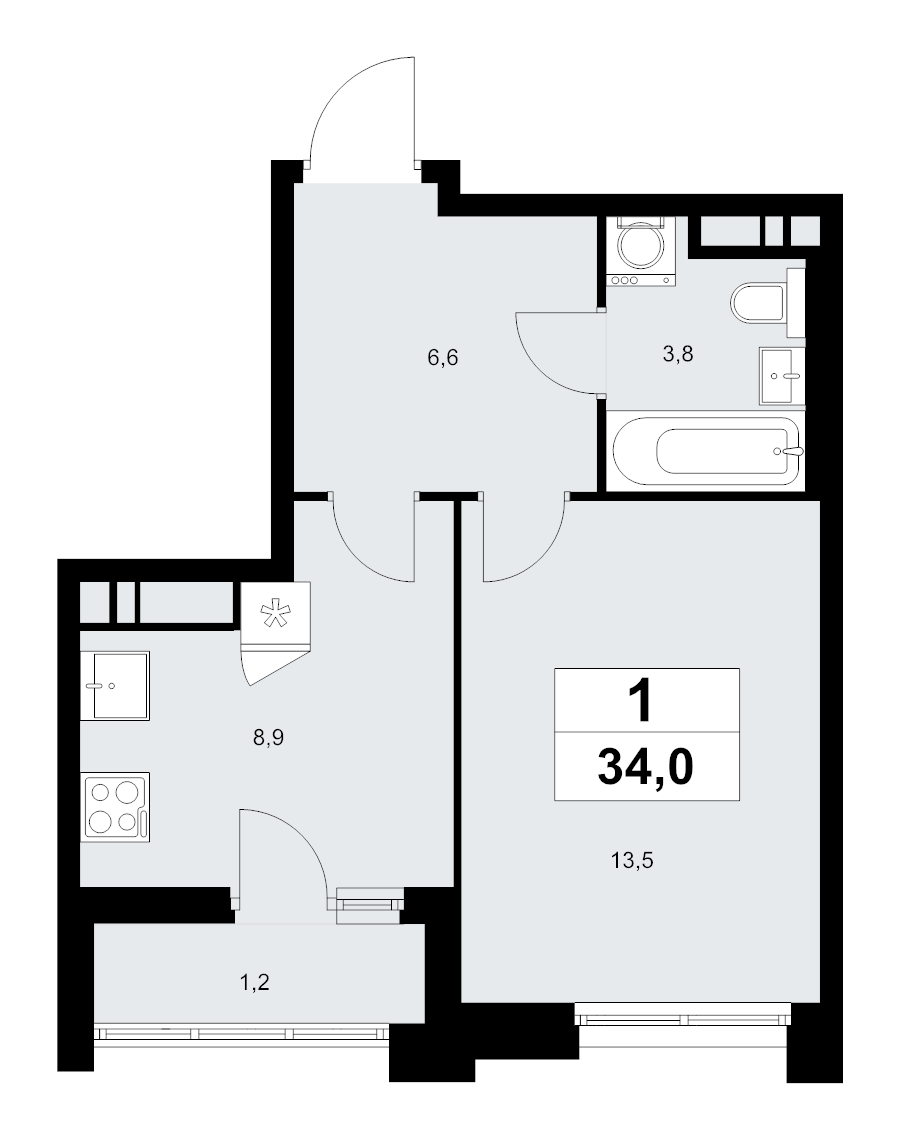 1 ккв 34 м²