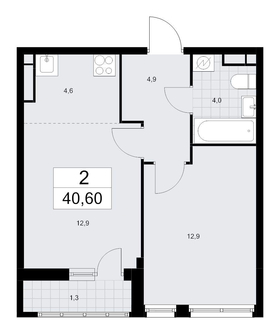 2 ккв (Евро) 40,6 м²