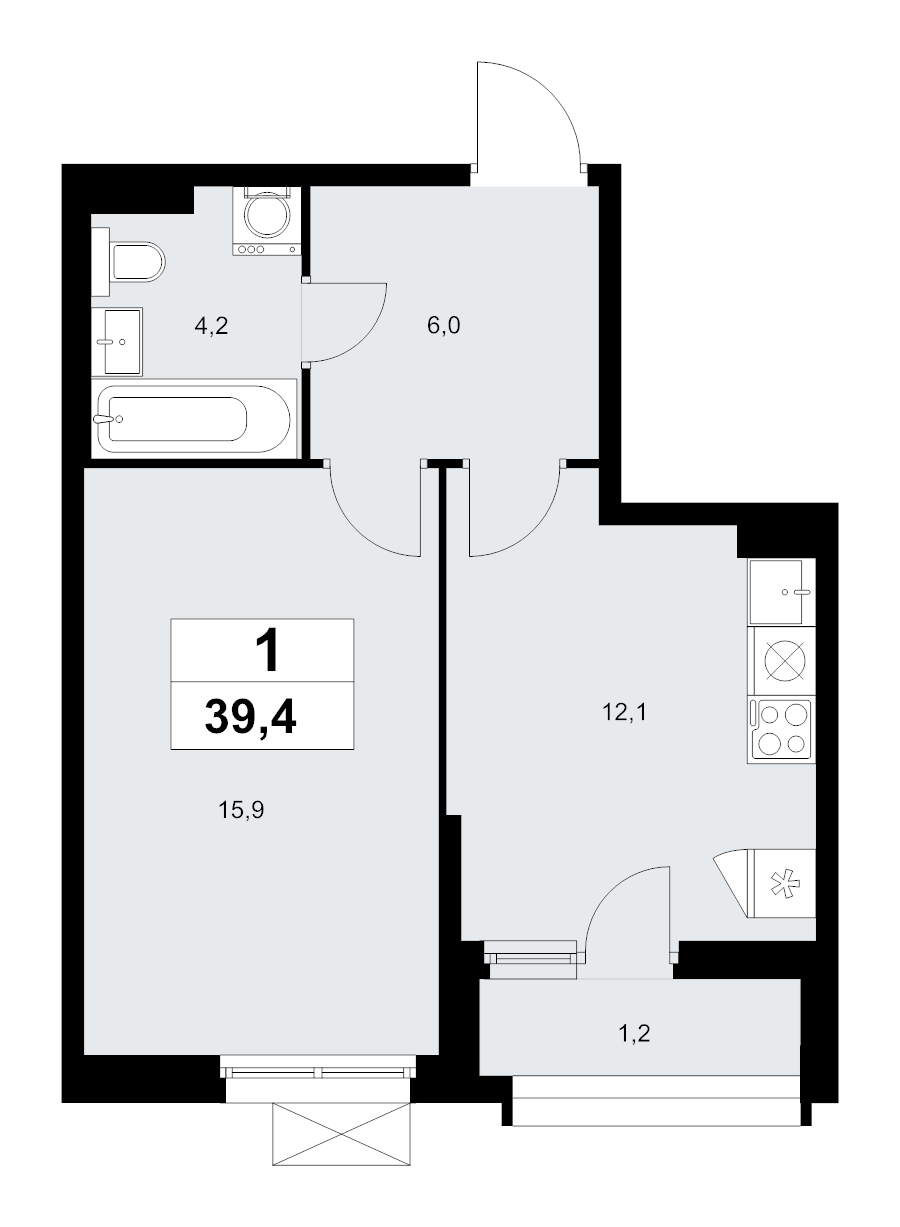 1 ккв 39,4 м²