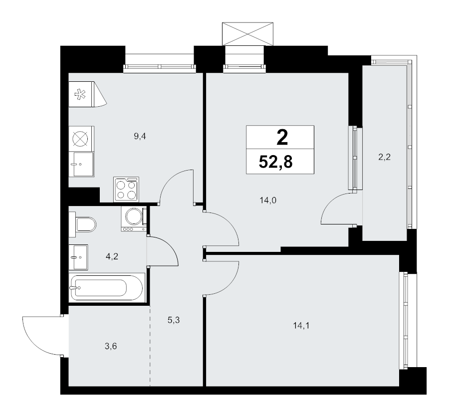 2 ккв 52,8 м²