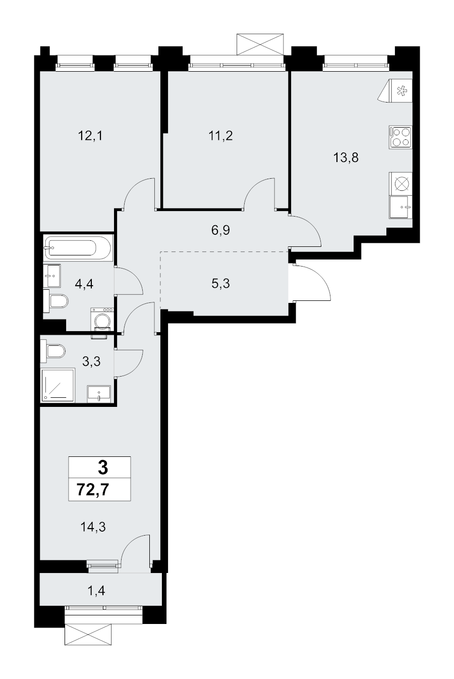 3 ккв 72,7 м²