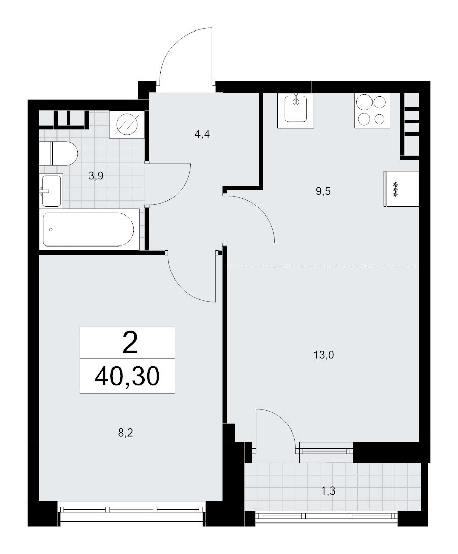2 ккв (Евро) 40,3 м²