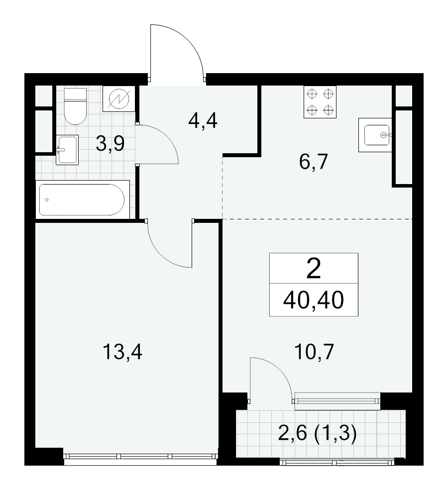2 ккв (Евро) 40,4 м²