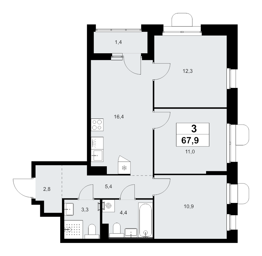 4 ккв (Евро) 67,9 м²