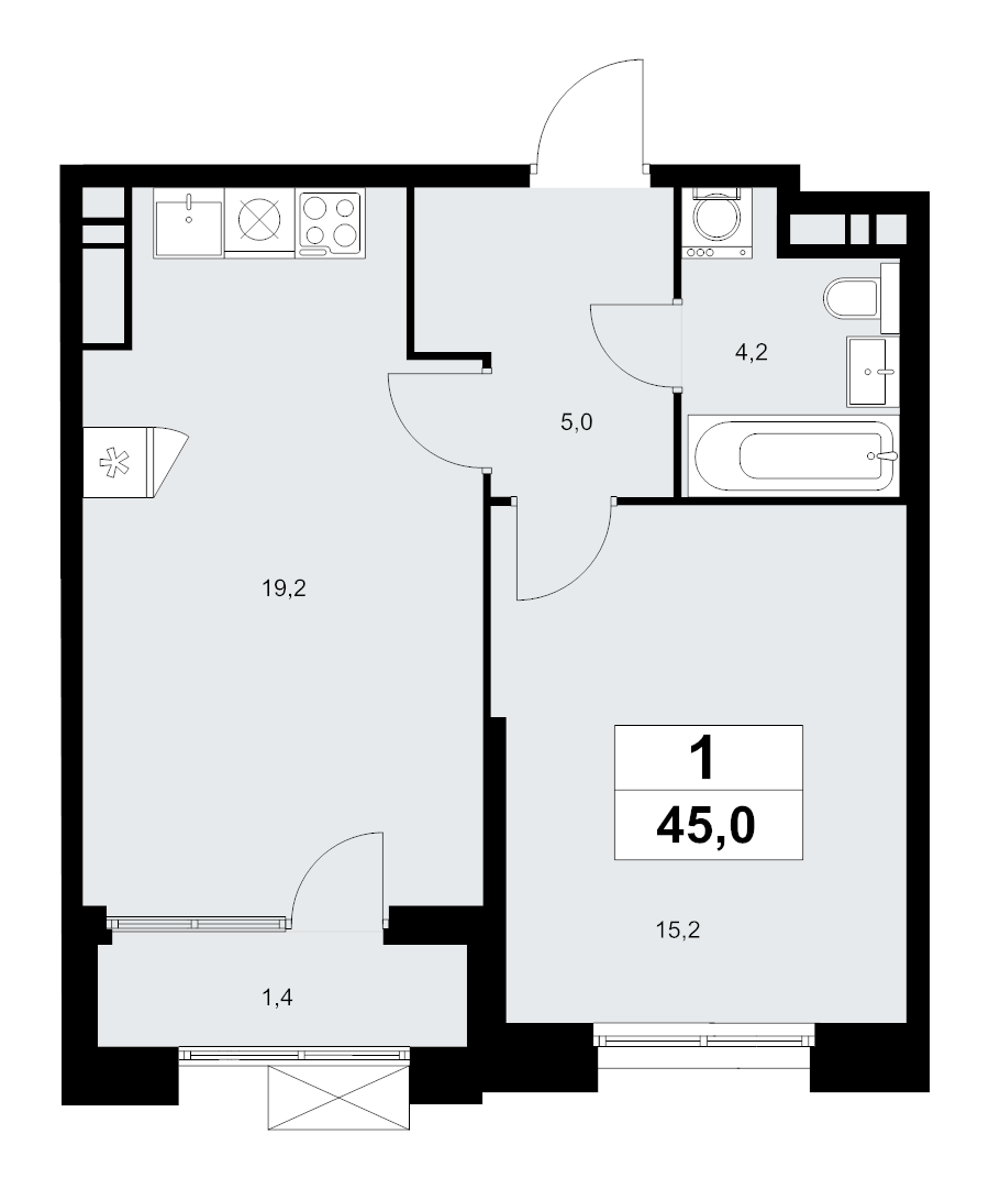 2 ккв (Евро) 45 м²