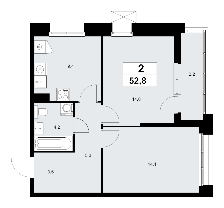 2 ккв 52,8 м²