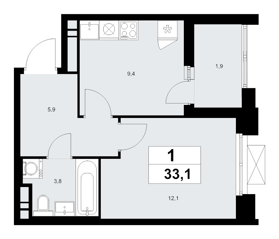1 ккв 33,1 м²