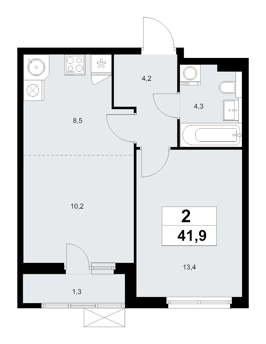 2 ккв (Евро) 42 м²