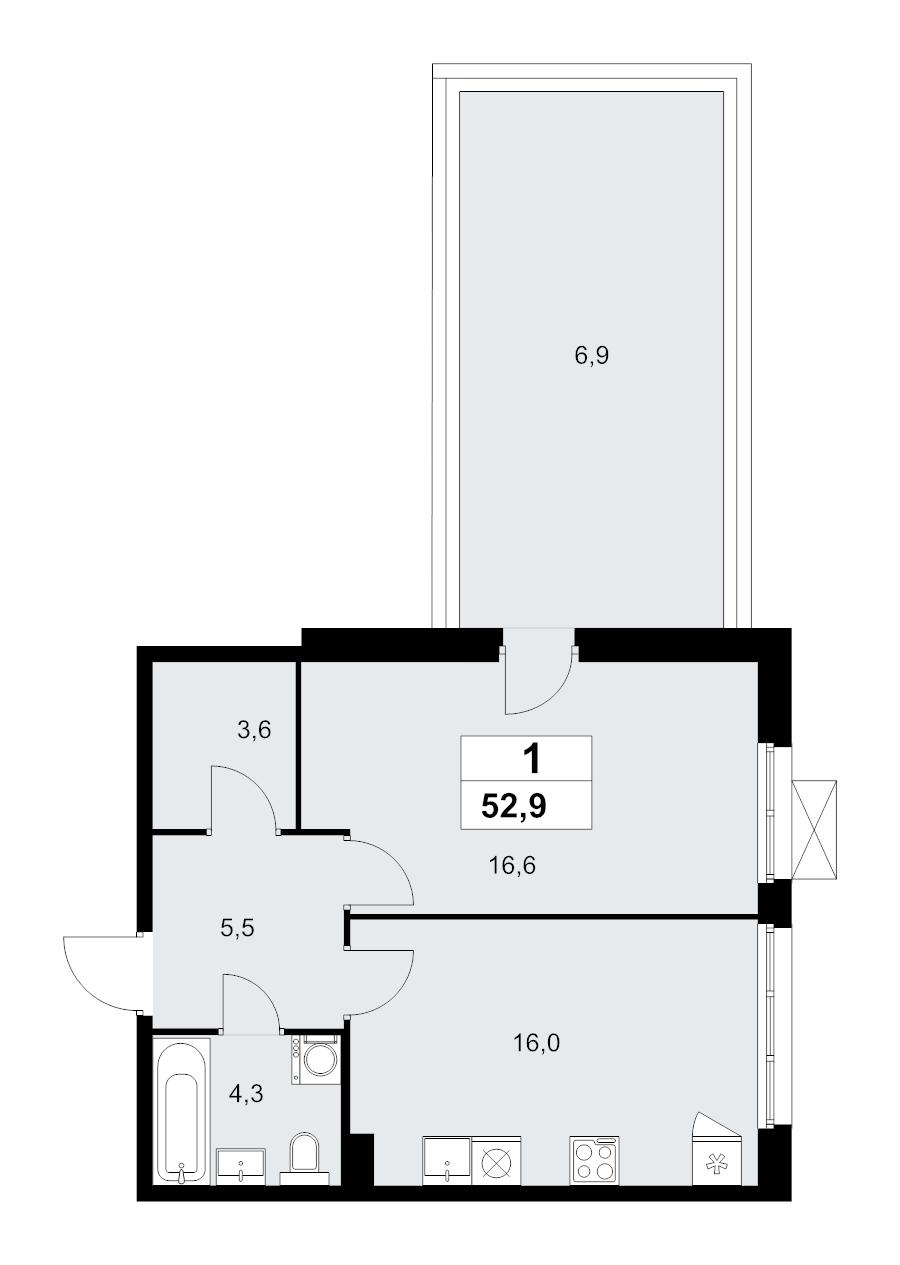 2 ккв (Евро) 52,9 м²