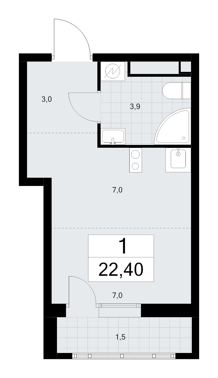 Студия 22,4 м²