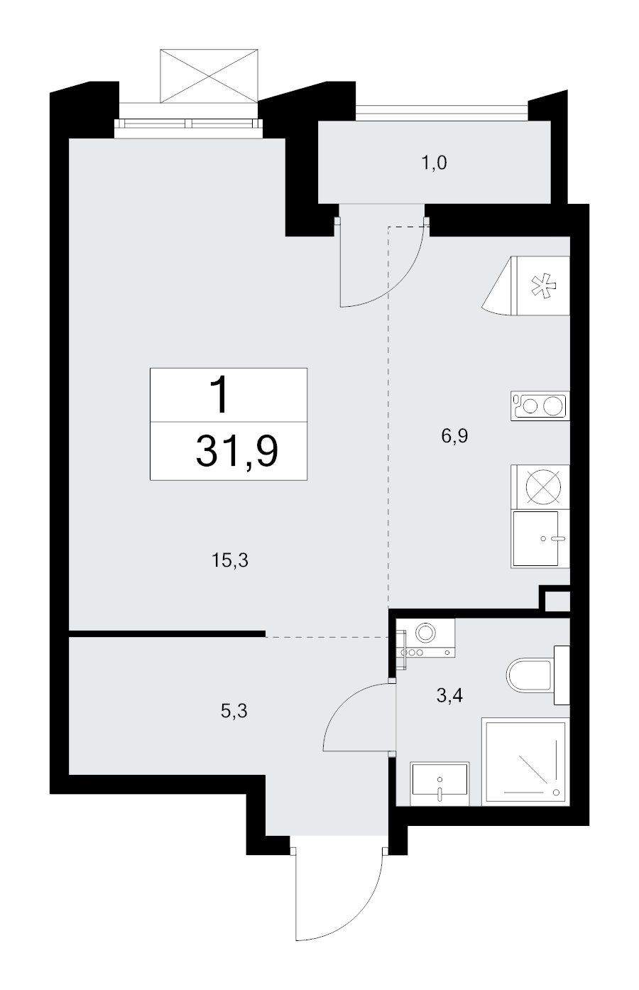 Студия 31,9 м²