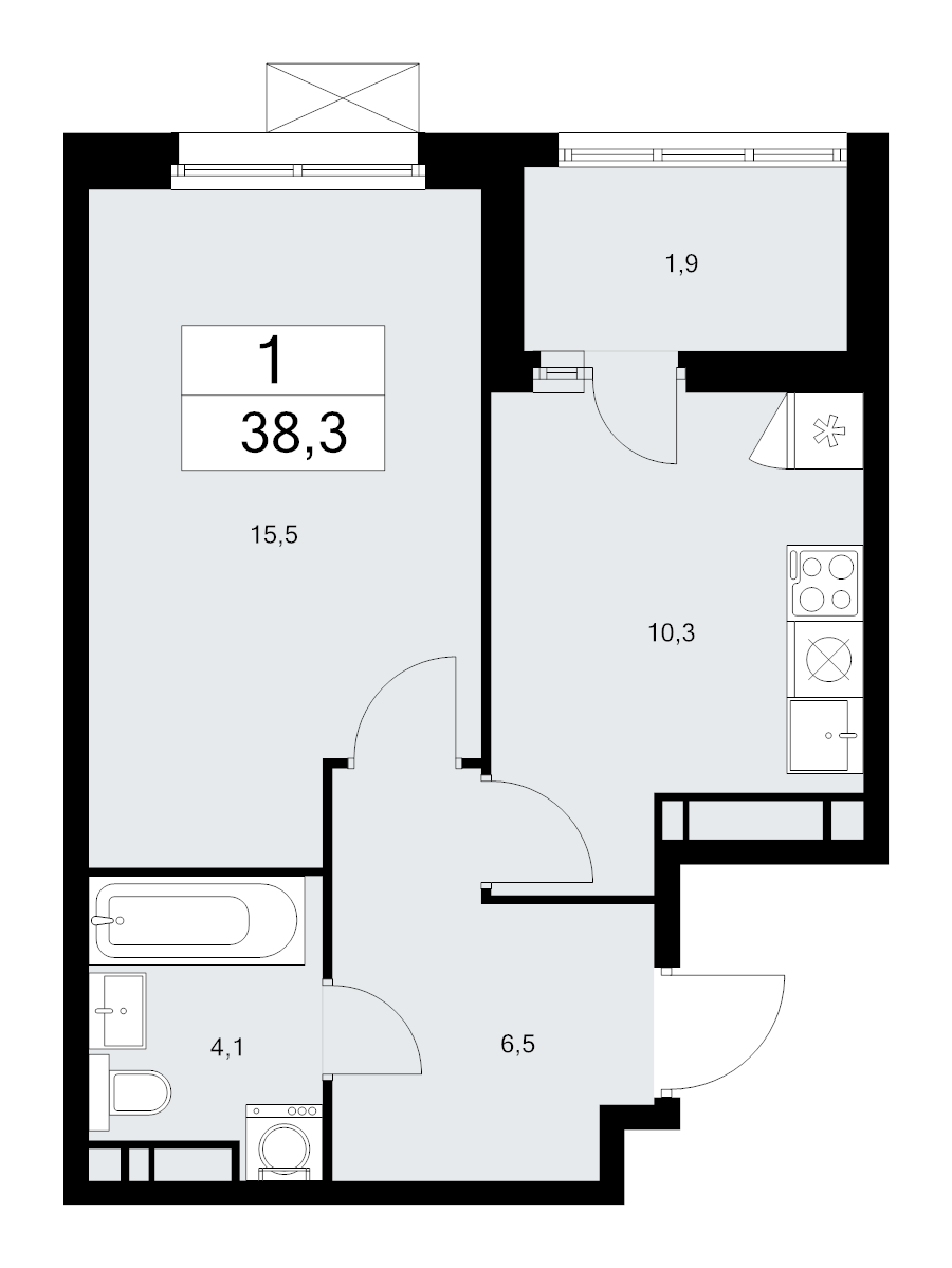 1 ккв 38,3 м²