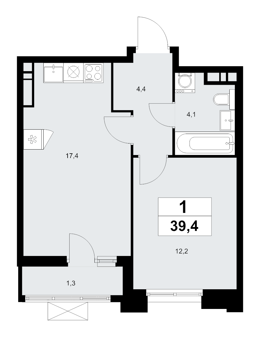 2 ккв (Евро) 39,4 м²