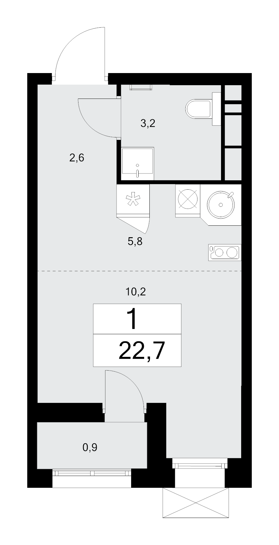 Студия 22,5 м²