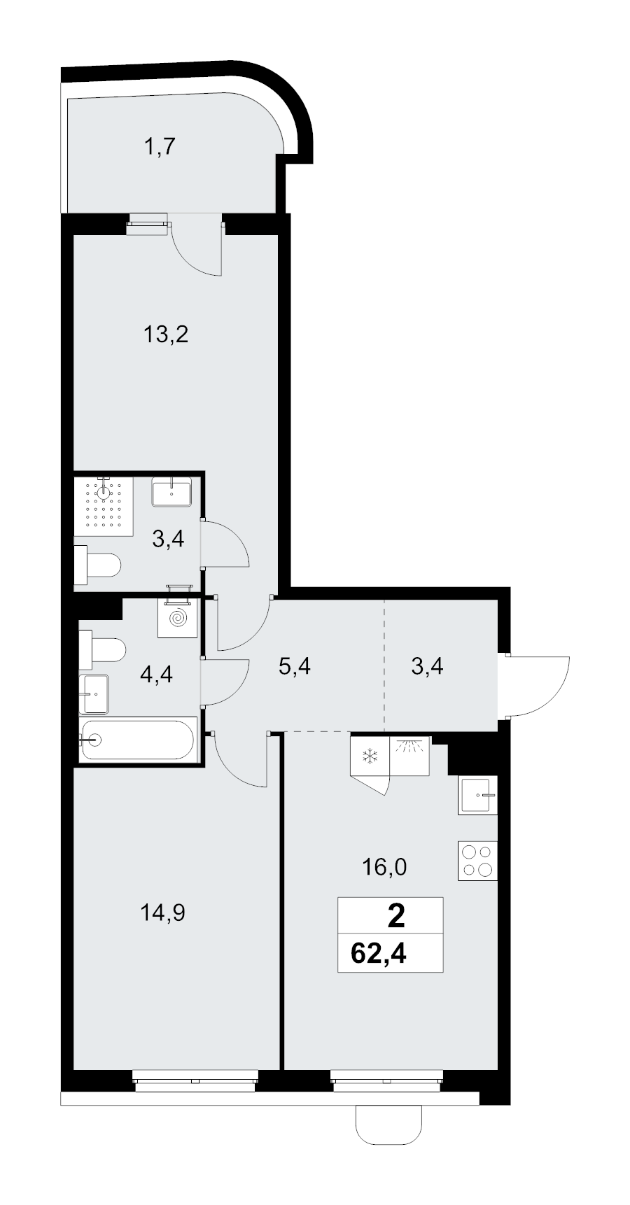 3 ккв (Евро) 62,4 м²