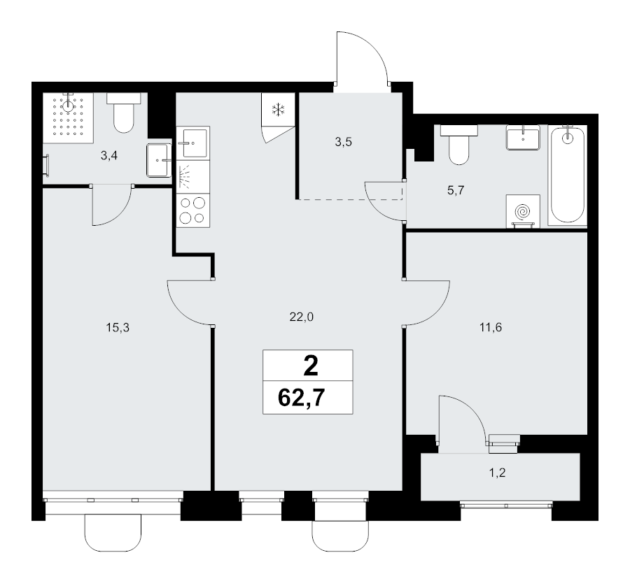 3 ккв (Евро) 62,7 м²