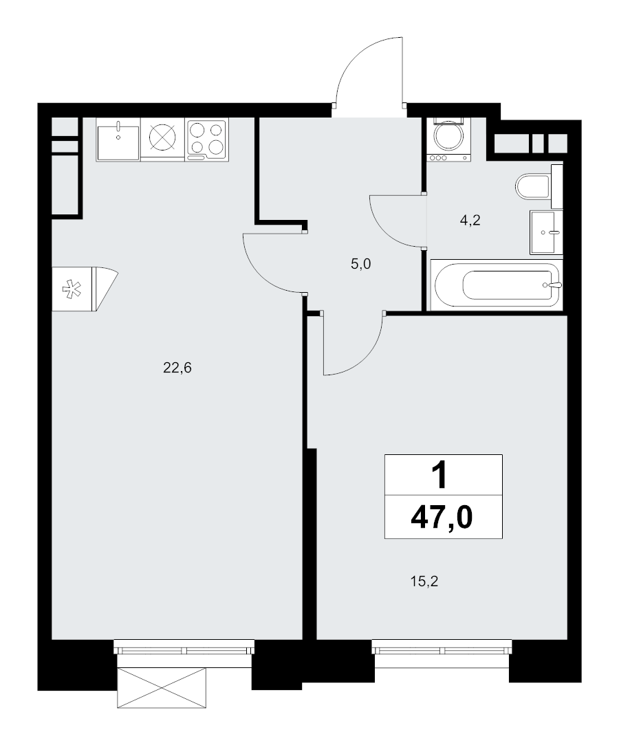2 ккв (Евро) 47 м²