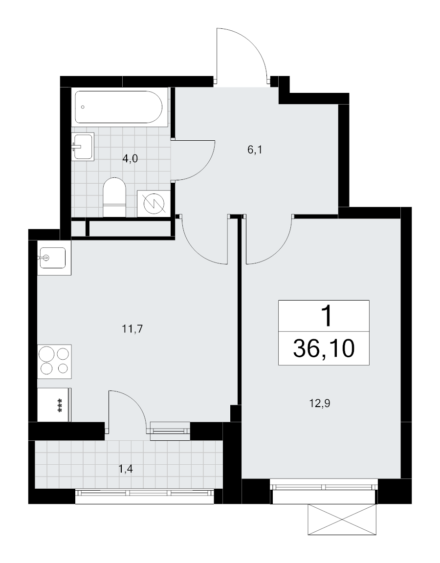 1 ккв 36,1 м²