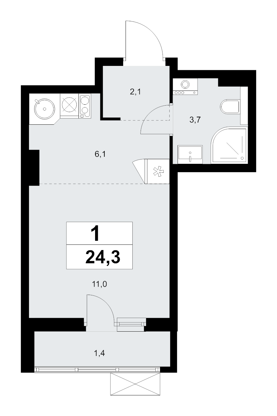 Студия 24,4 м²
