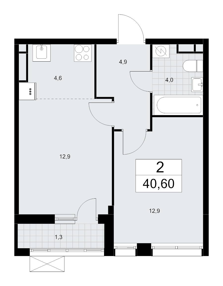 2 ккв (Евро) 40,6 м²