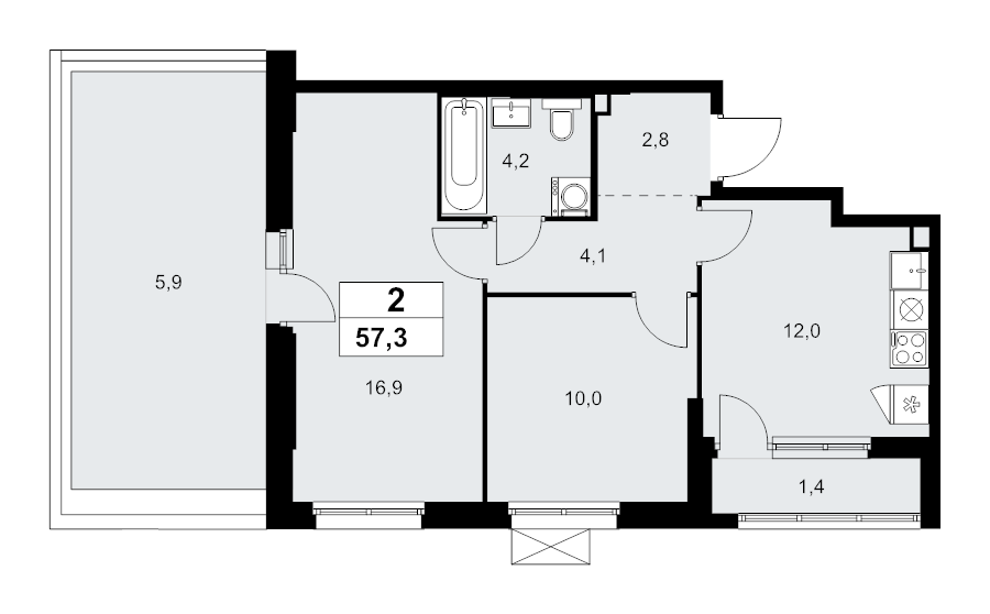 2 ккв 57,3 м²