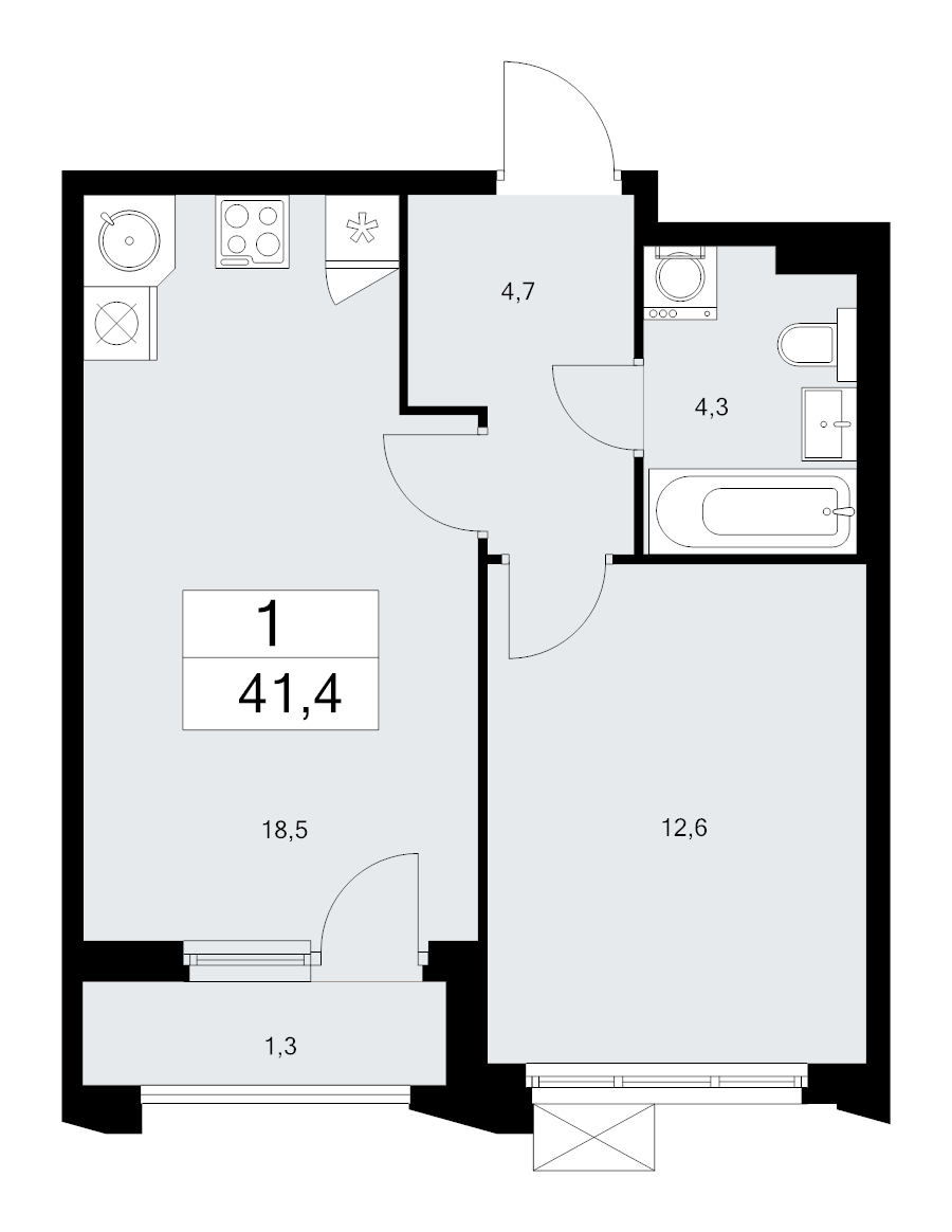 2 ккв (Евро) 41,4 м²