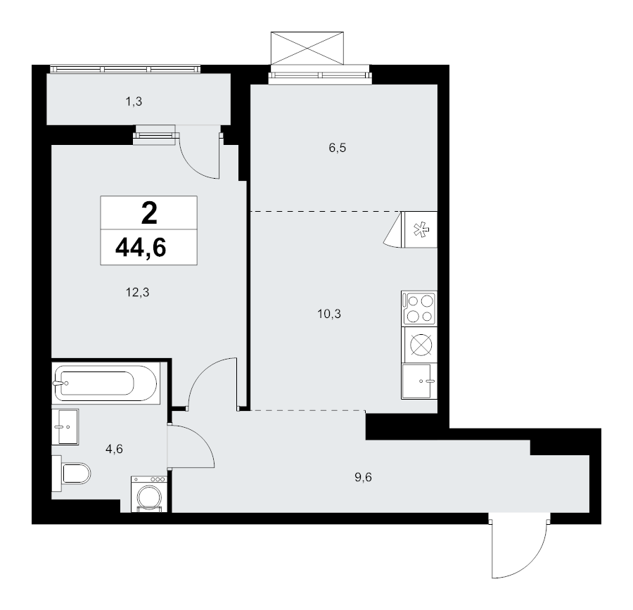 2 ккв (Евро) 44,6 м²