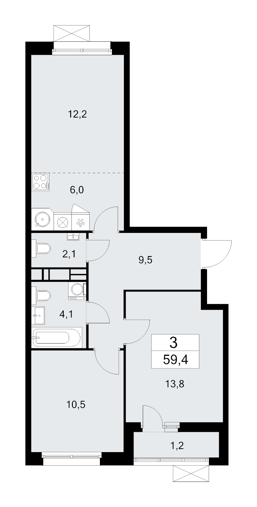 3 ккв (Евро) 59,4 м²