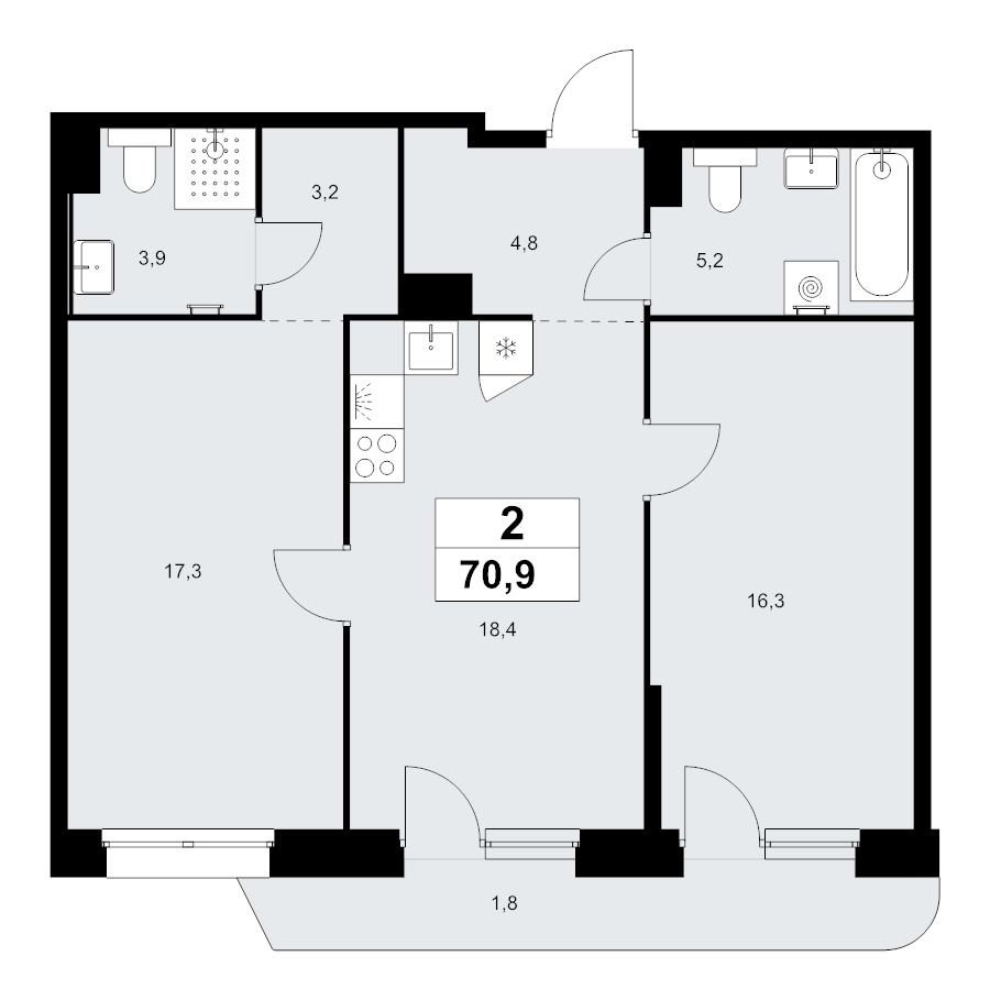 3 ккв (Евро) 70,9 м²