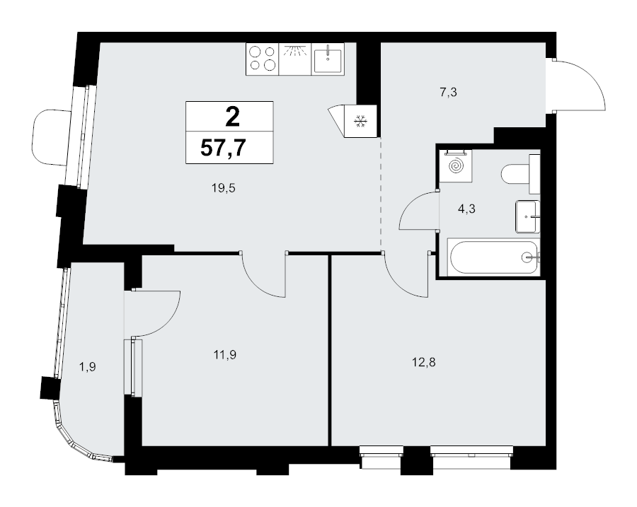 3 ккв (Евро) 57,7 м²