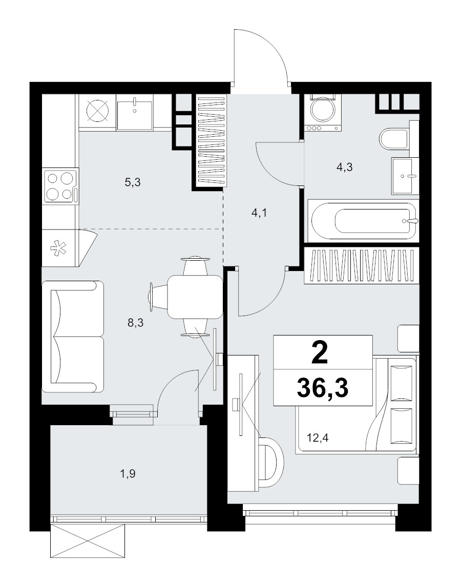 1 ккв 36,3 м²