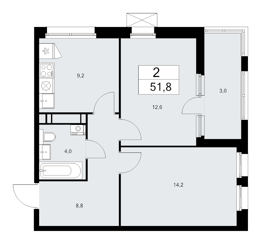 2 ккв 51,8 м²