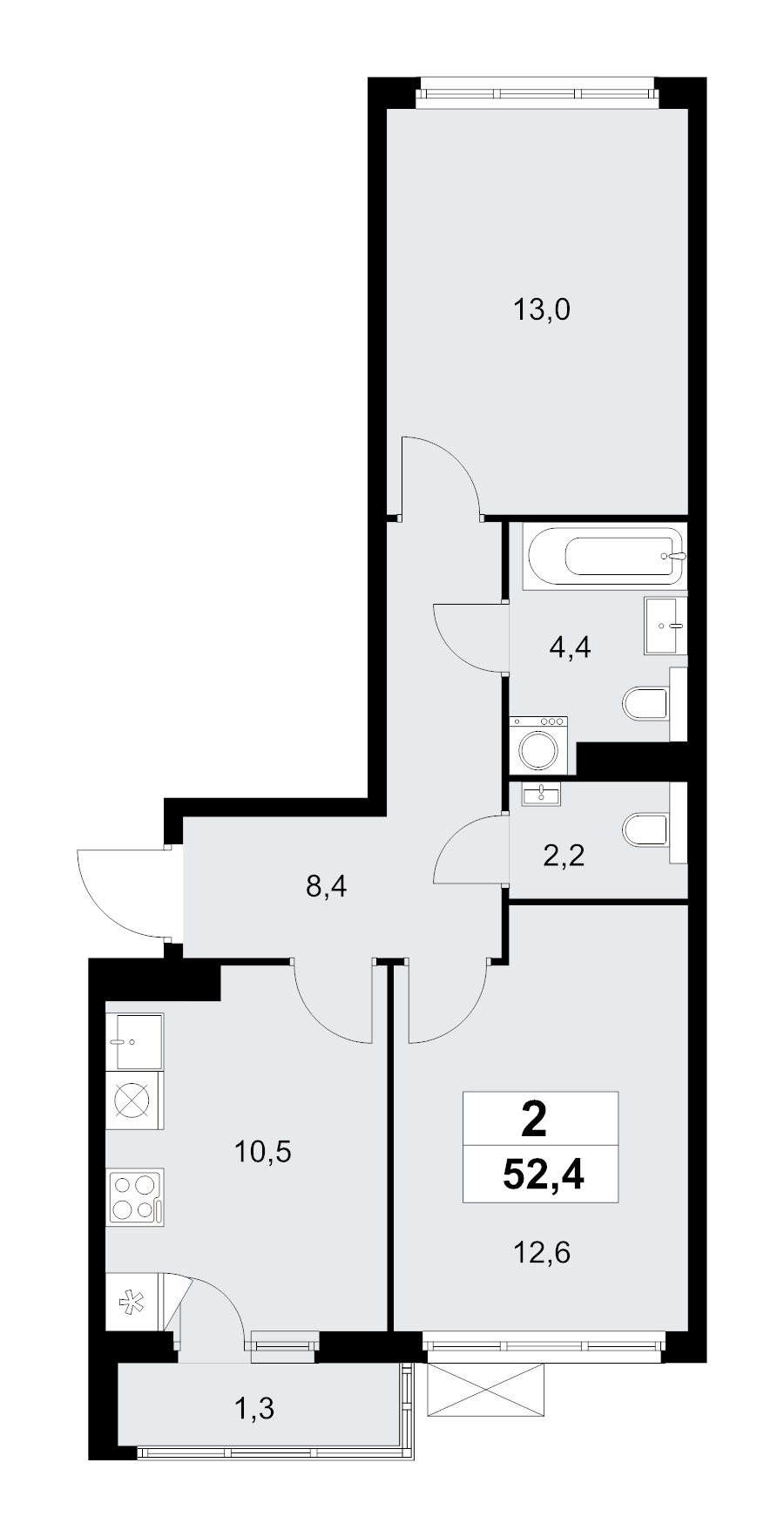 2 ккв 52,2 м²