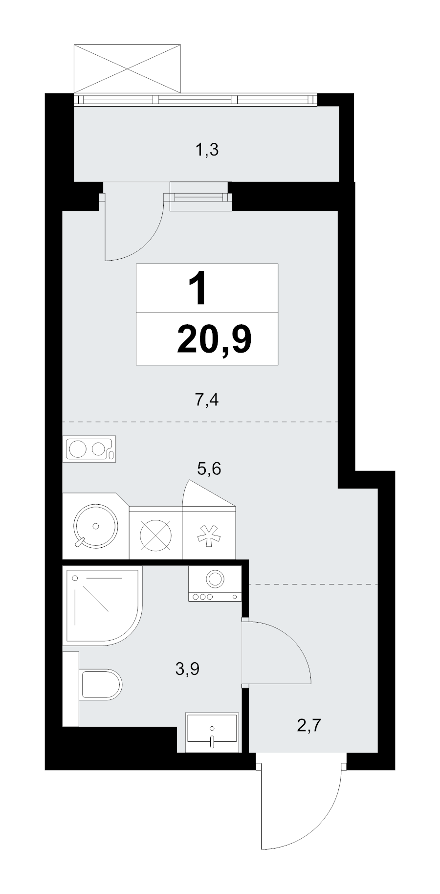 Студия 20,9 м²