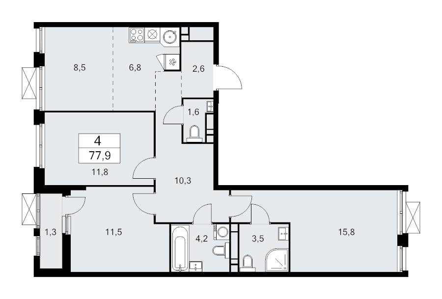 4 ккв (Евро) 77,9 м²