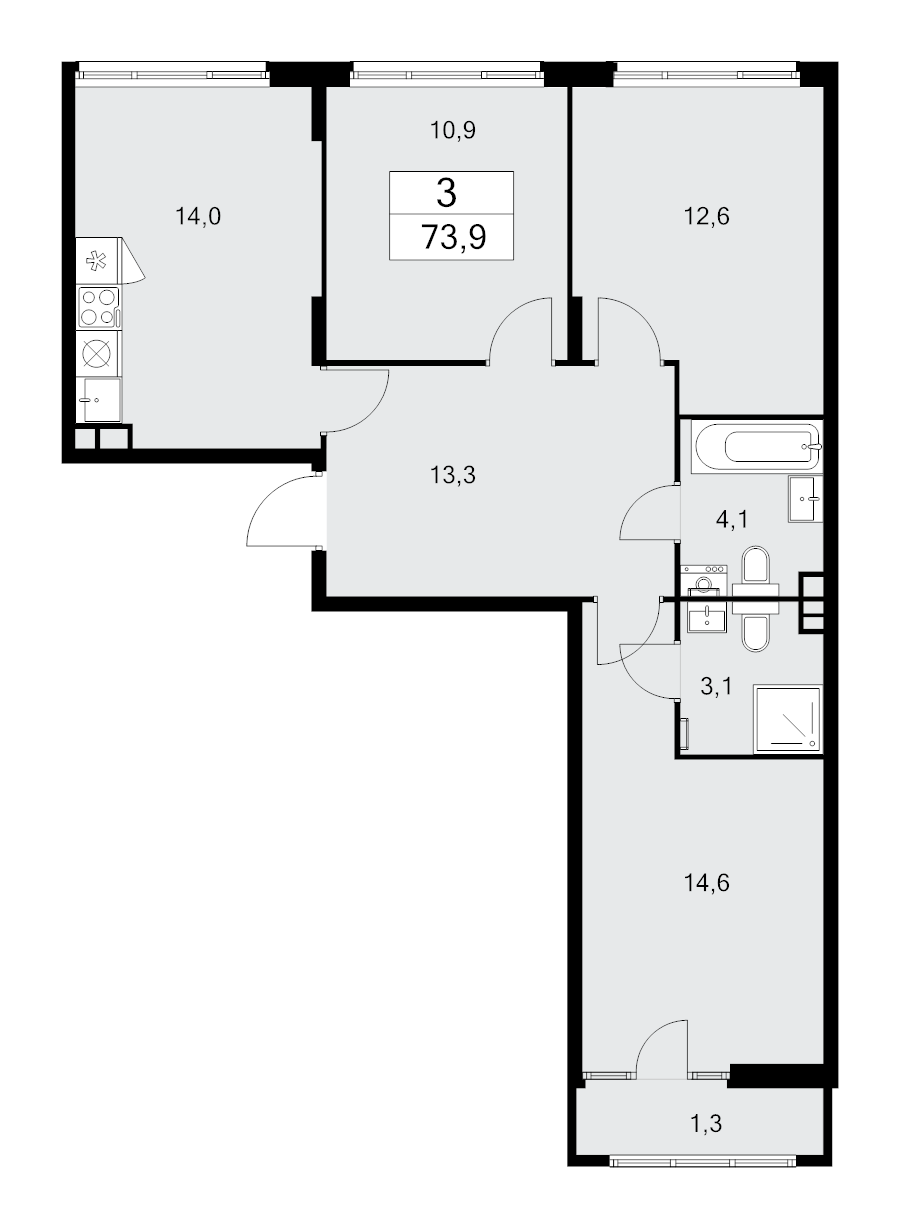 3 ккв 73,9 м²