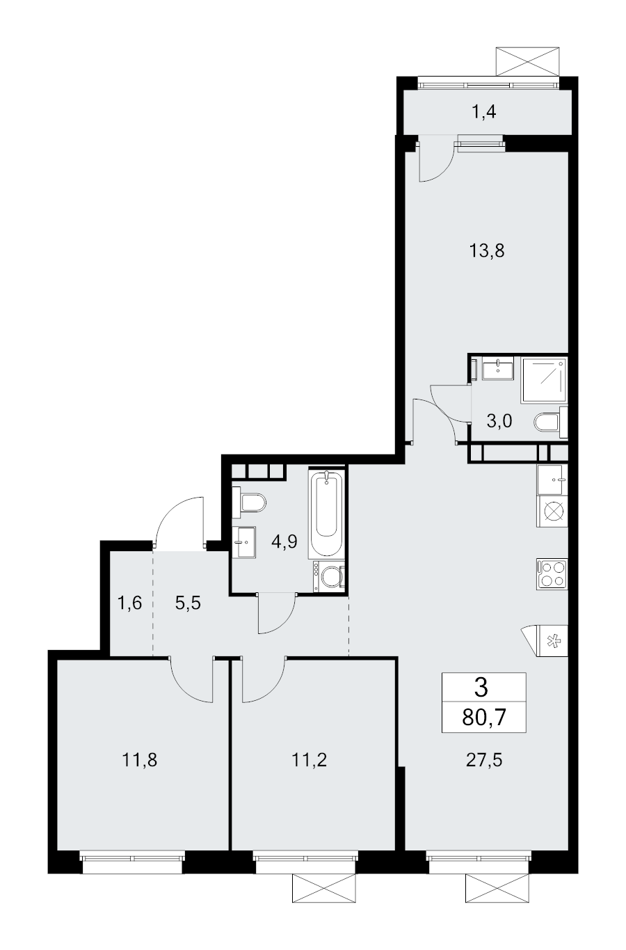 4 ккв (Евро) 80,7 м²
