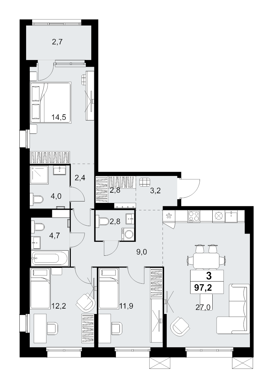 4 ккв (Евро) 97,2 м²
