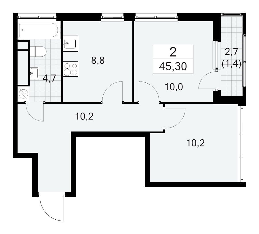 2 ккв (Евро) 45,3 м²