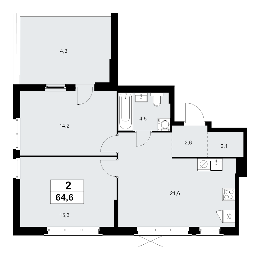 3 ккв (Евро) 64,6 м²