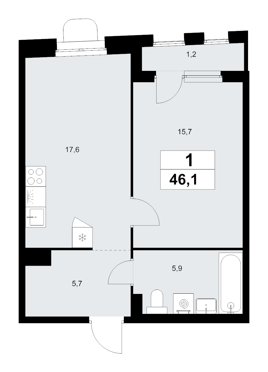 2 ккв (Евро) 46,1 м²