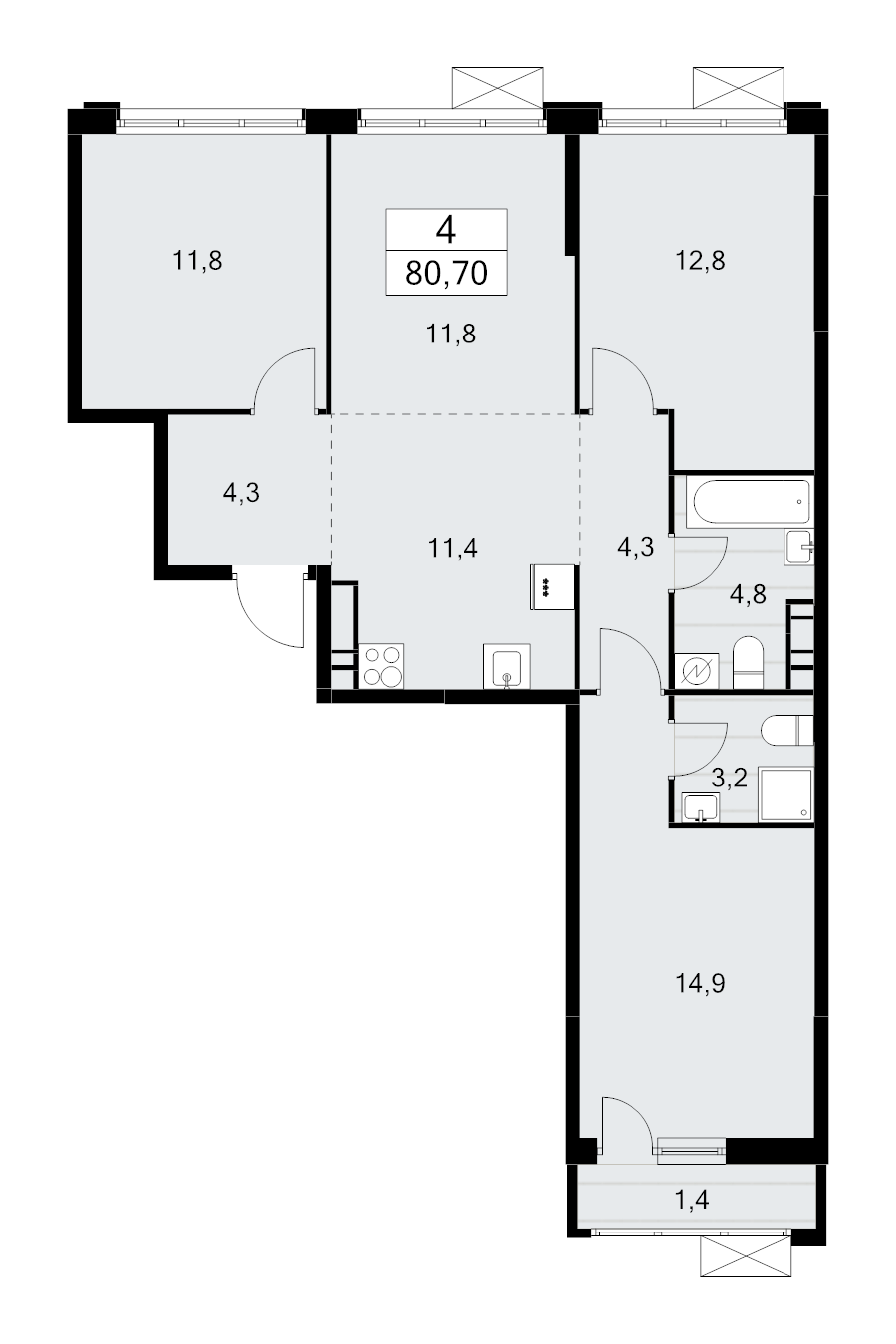 4 ккв (Евро) 80,7 м²