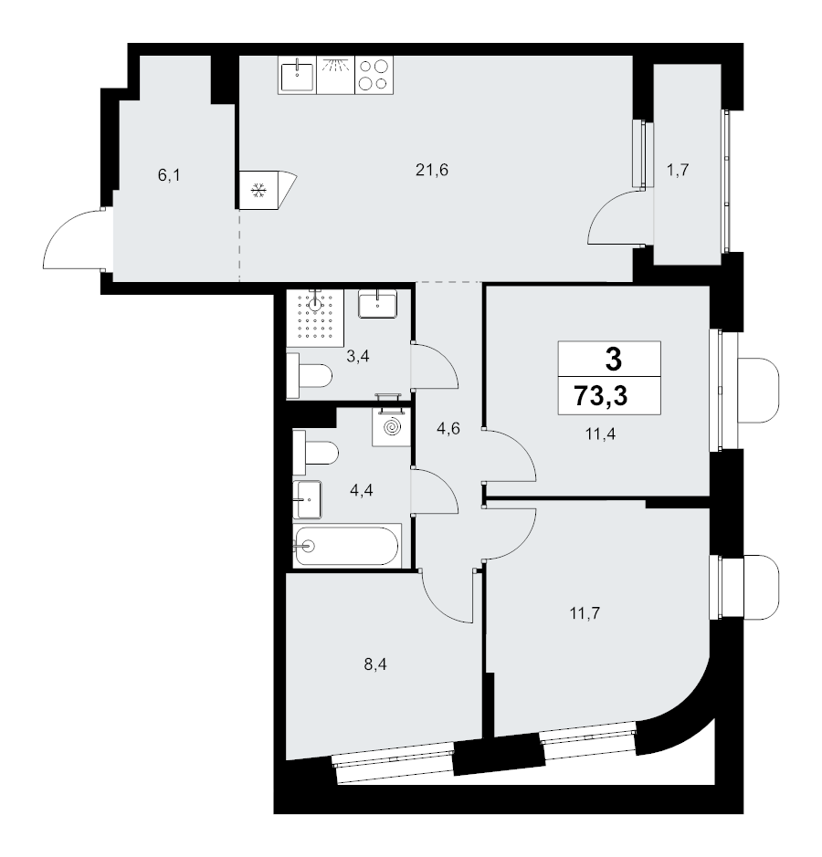 4 ккв (Евро) 73,3 м²