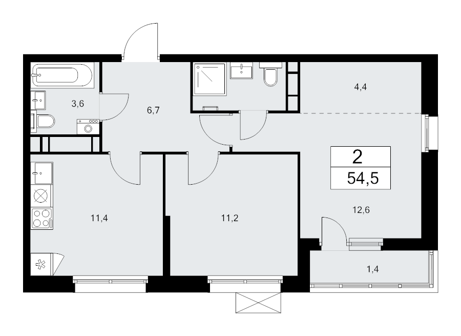 2 ккв 54,5 м²