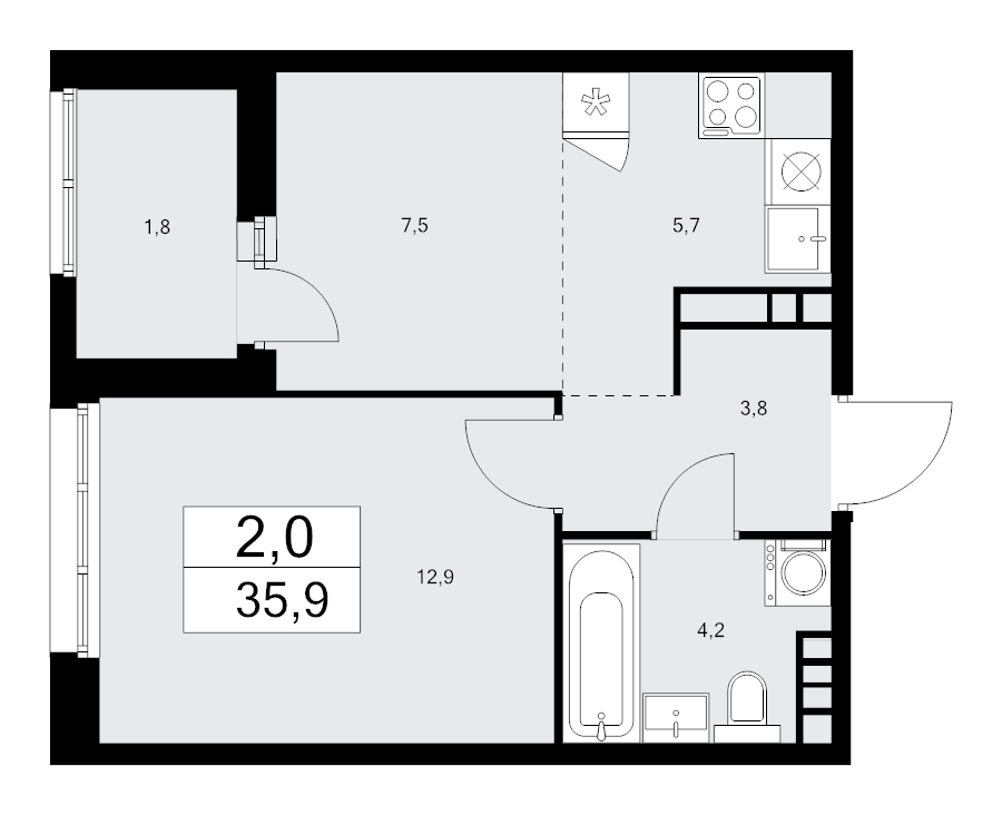 1 ккв 35,9 м²