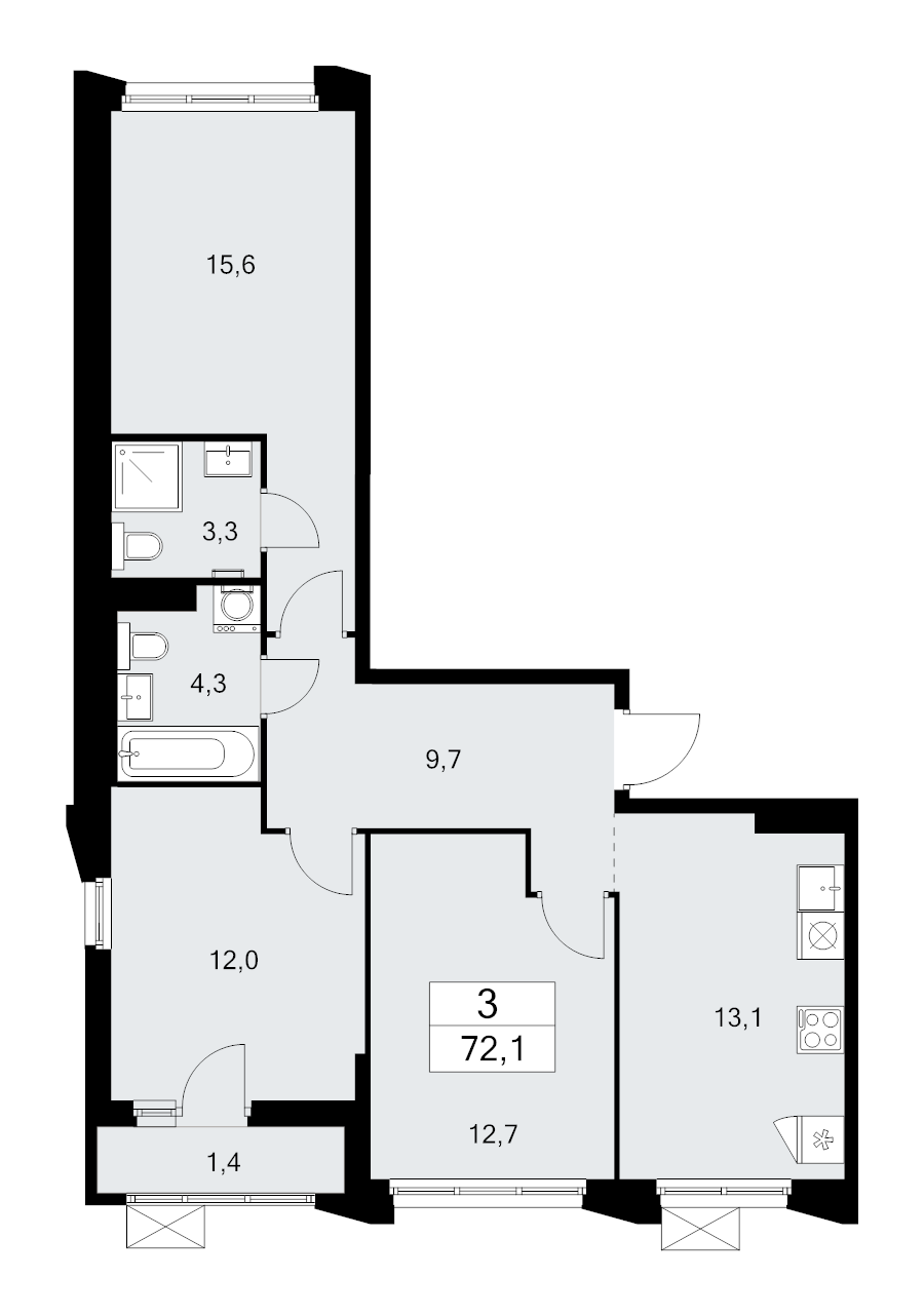 3 ккв 72,1 м²