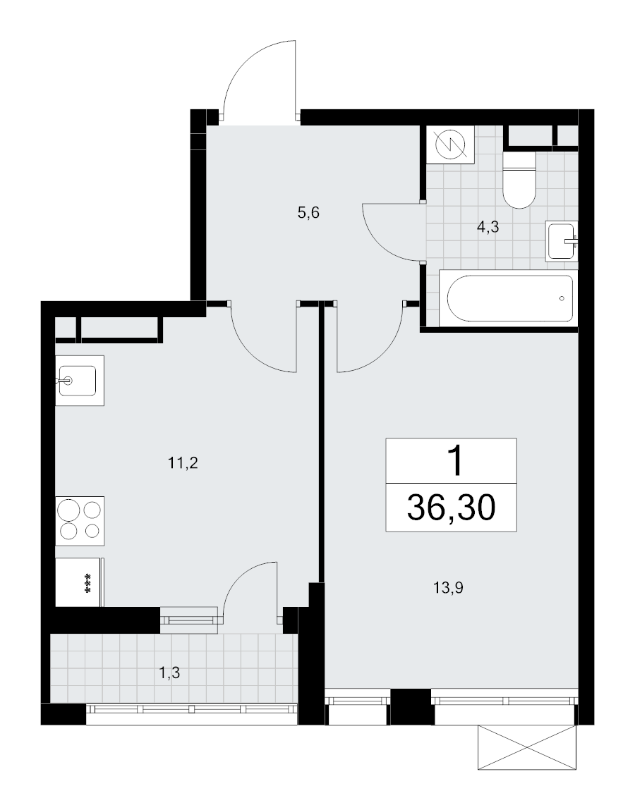 1 ккв 36,3 м²