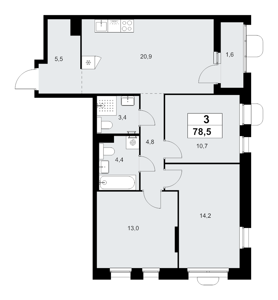 4 ккв (Евро) 78,5 м²